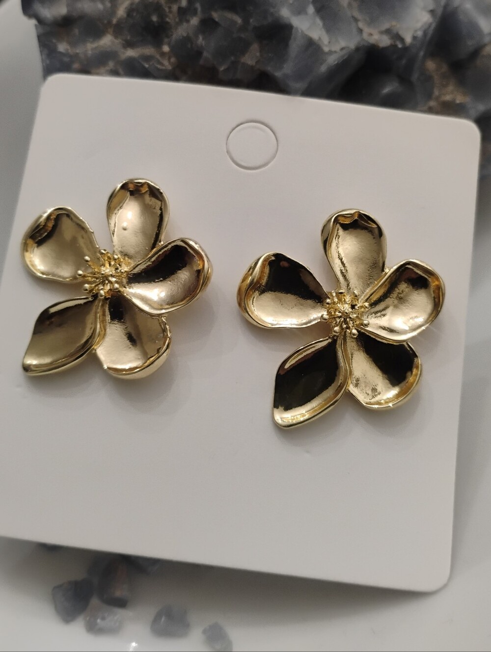 Abstract 5 Petal Flower Statement Earrings in Gold NEW